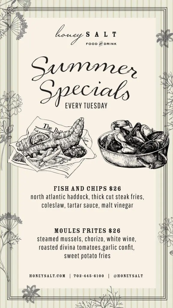 Honey Salt Restaurant banner for Summer Features Information banner for Summerlin Las Vegas