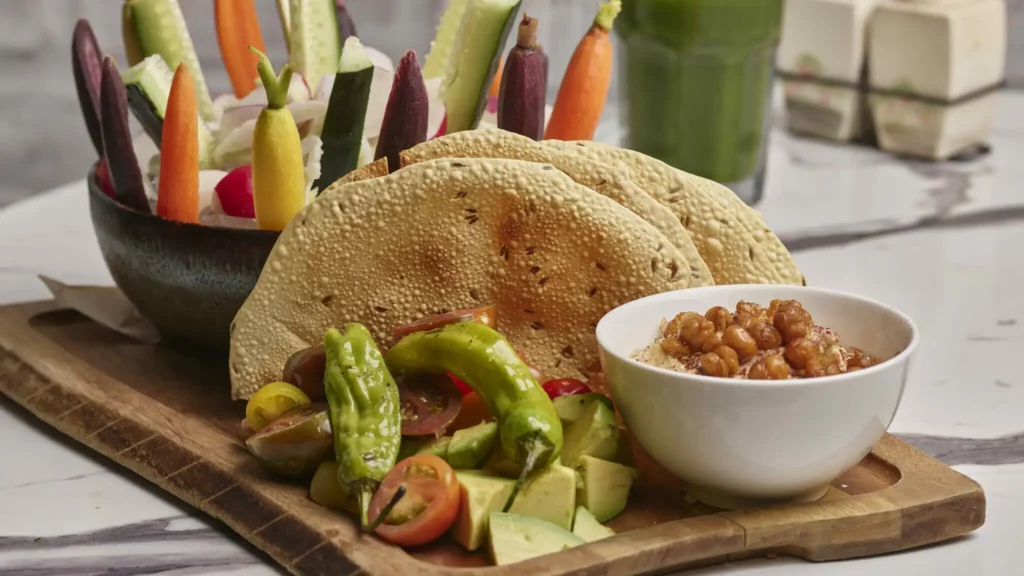 The Happy Hour Crudite and papadums at Honey Salt restaurant in Summerlin, Las Vegas.